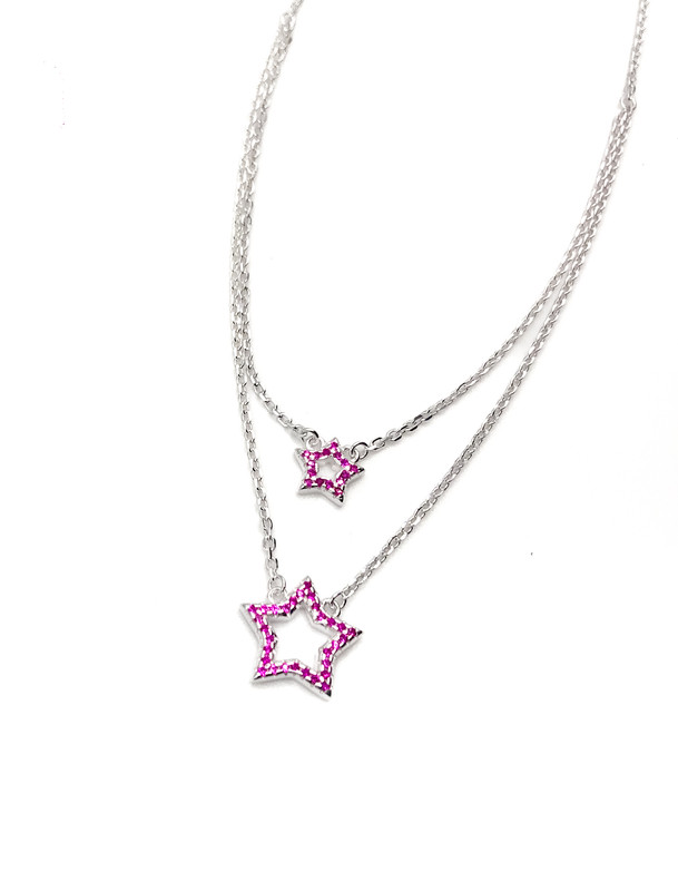 Collares plata estrellas enjoye fucsias