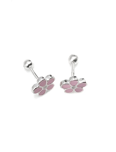 [E0007] Aretes ortopédico flor rosada esmaltada