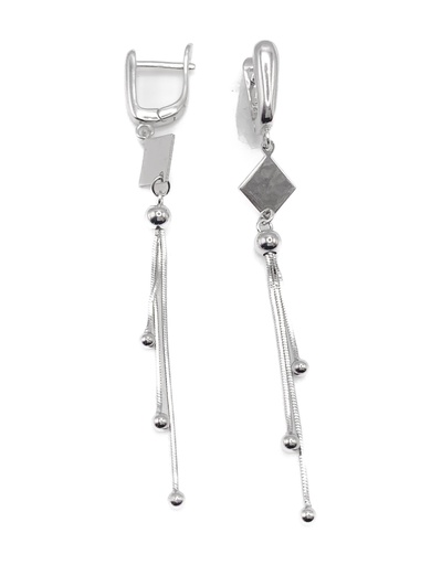 [E0028] Aretes plata largo con rombo pequeño cadenas triples