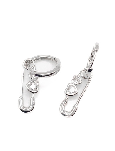 [E0034] Aretes plata huggies con imperdible colgante