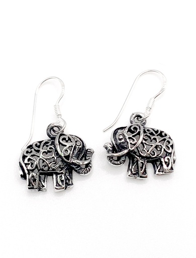 [E0043] Aretes plata asa elefante calado envejecidos