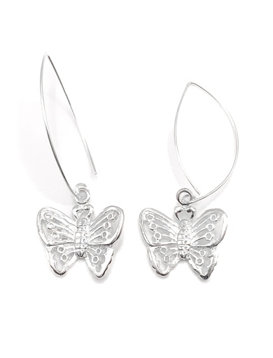 [E0047] Aretes plata largo mariposa lisa