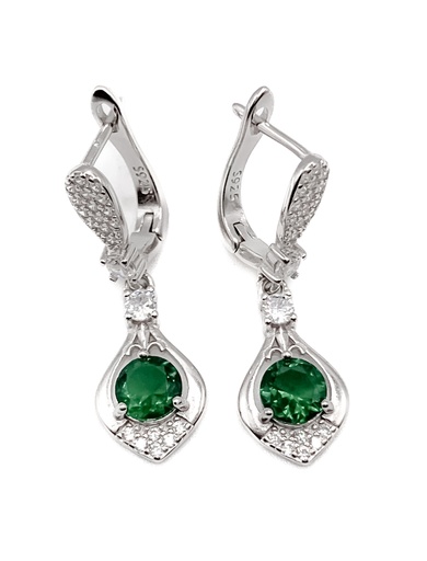 [E0051] Aretes plata patente largo piedra verde con enjoye