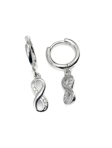 [E0068] Aretes plata Huggies con infinito colgante