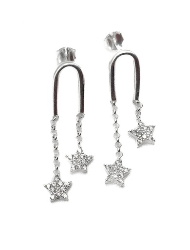 [E0079] Aretes plata con estrellas enjoyadas colgantes