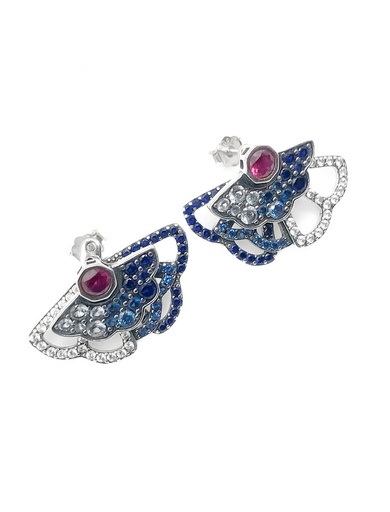 [E0082] Aretes plata media flor envejecida piedras multicolor