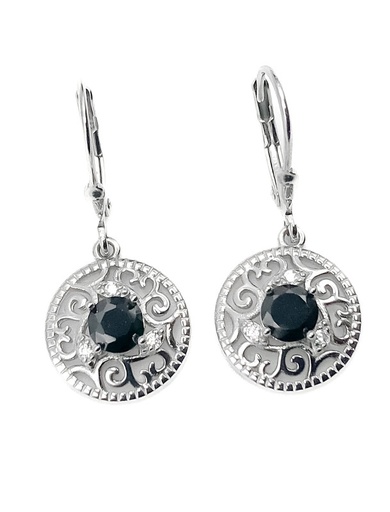 [E0086] Aretes plata asa colgante circular con circón negro