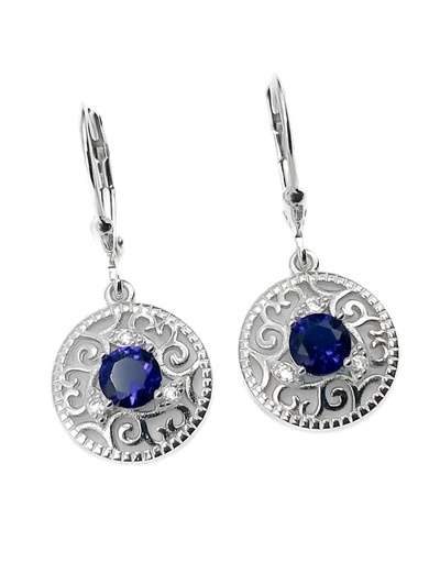 [E0087] Aretes plata asa colgante circular con circón azul