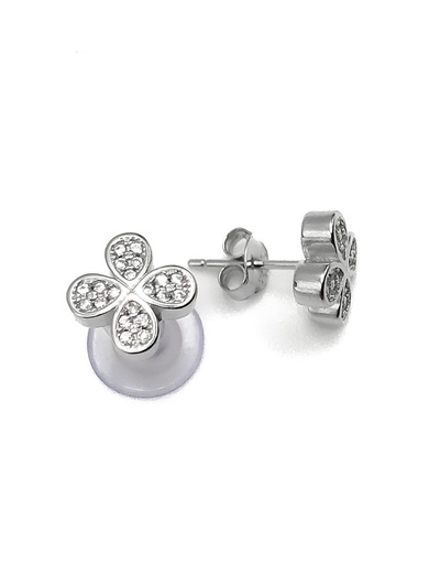 [E0091] Aretes plata flor enjoye de piedras blancas