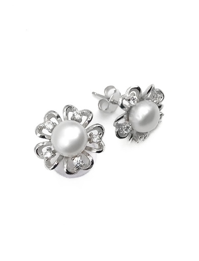 [E0096] Aretes plata flor de perla