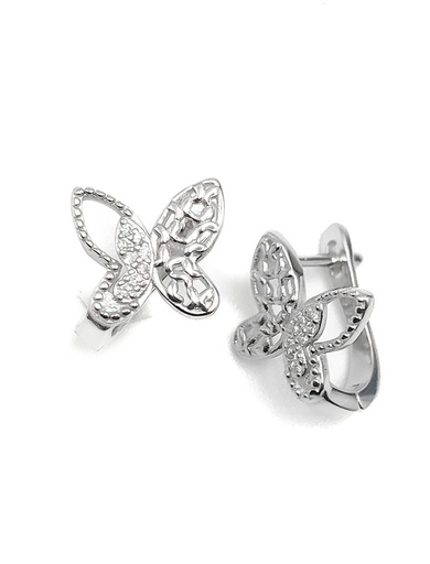 [E0099] Aretes plata con broche patente de mariposa enjoye blanco