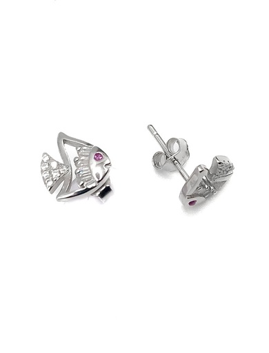 [E0110] Aretes plata peces ojos fucsias