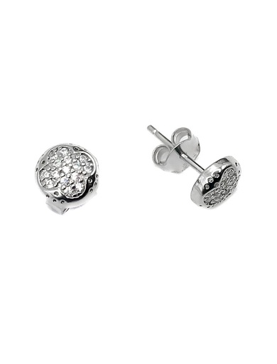 [E0111] Aretes plata bolita con flor enjoyada