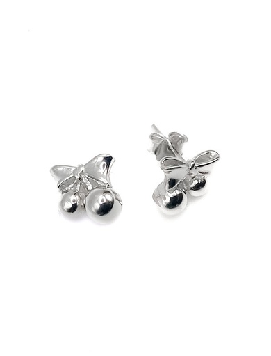 [E0115] Aretes plata cerezas con lazo