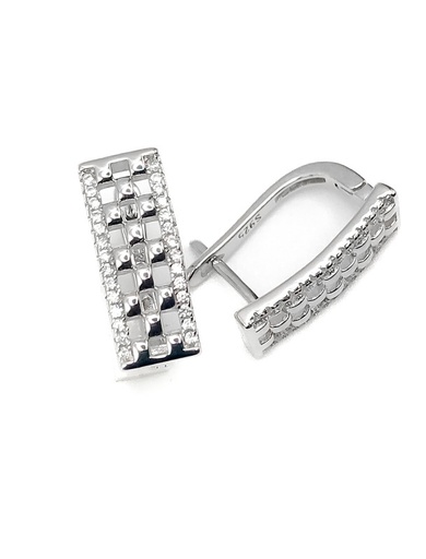 [E0116] Aretes plata rectagular calado con broche de patente