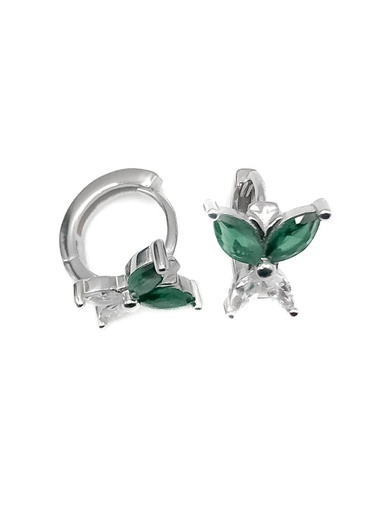 [E0134] Aretes plata huggie de mariposa piedra blanca y verde