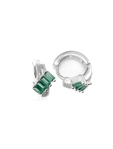 [E0142] Aretes plata huggie pequeño piedras verde bagettes cruzadas