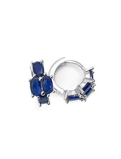 [E0146] Aretes plata huggie pequeño piedras azul oval