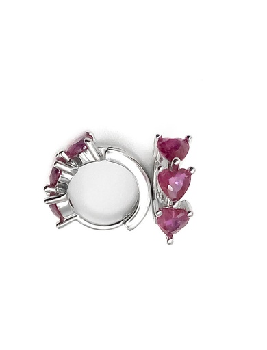 [E0147] Aretes plata huggie pequeño piedras fucsias corazon