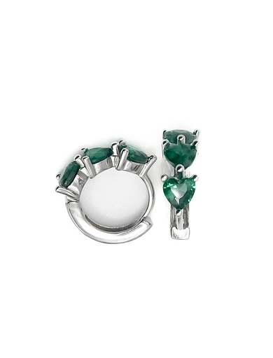 [E0148] Aretes plata huggie pequeño piedras verde corazon