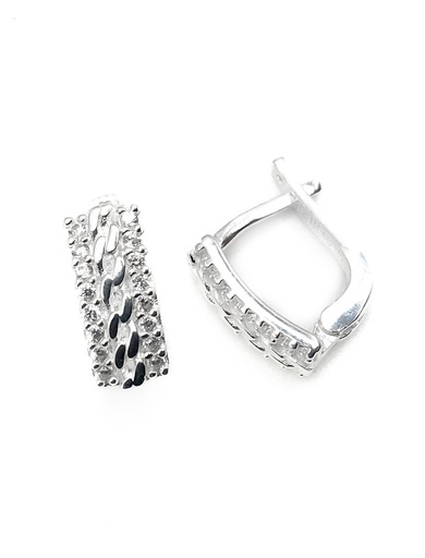 [E0152] Aretes plata rectangulares con enjoye y trenza en la mitad con broche patente