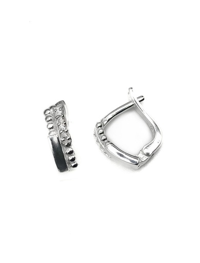 [E0162] Aretes plata doble fila con enjoye de piedras blancas