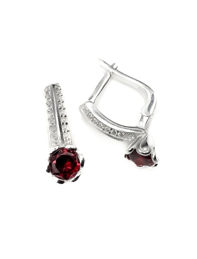 [E0169] Aretes plata flor circon rojo con broche de patente