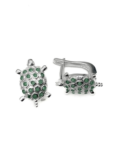 [E0174] Aretes plata tortuga piedras verdes con broche de patente