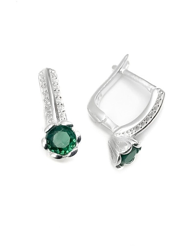 [E0176] Aretes plata flor circon verde con broche de patente