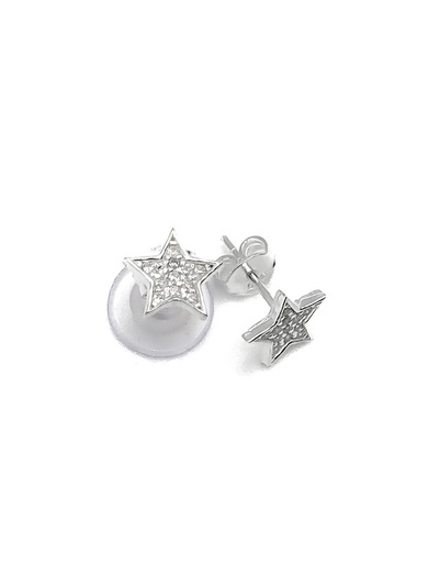 [E0185] Aretes plata estrella con piedras blancas