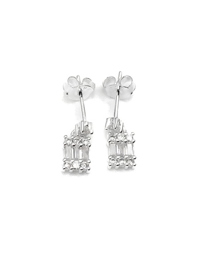 [E0190] Aretes plata colgante de rectangulo piedras blancas