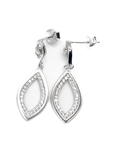 [E0191] Aretes plata gota colgante con enjoyes de piedras blancas