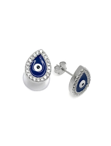 [E0192] Aretes plata forma de gota con ojo turco azul