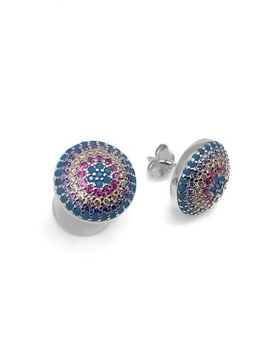 [E0193] Aretes plata circulo de piedras multicolor micropave