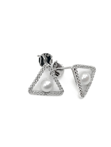 [E0198] Aretes plata triangulo con perla