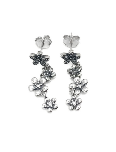 [E0200] Aretes plata largo de flores