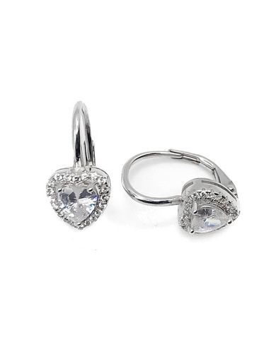 [E0206] Aretes plata corazon piedra blanca broche asa