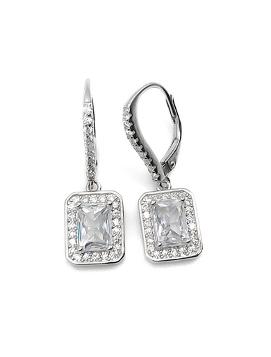 [E0216] Aretes plata rectangulo con enjoye blanco colgante