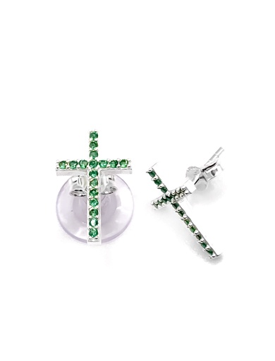 [E0235] Aretes plata cruz piedras verde