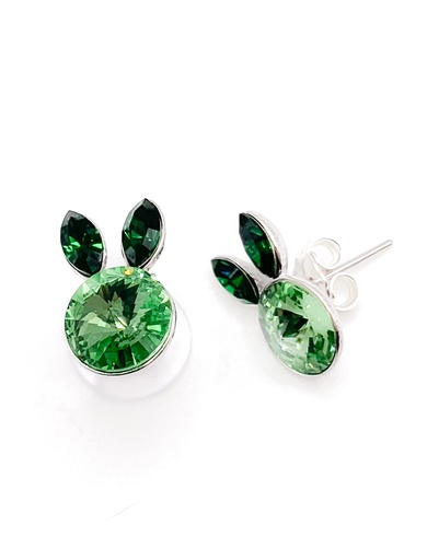 [E0239] Aretes plata de conejo piedras verdes