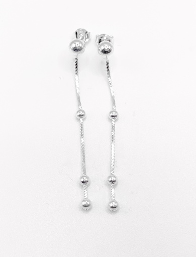 [E0247] Aretes plata largos de cadena con bolitas