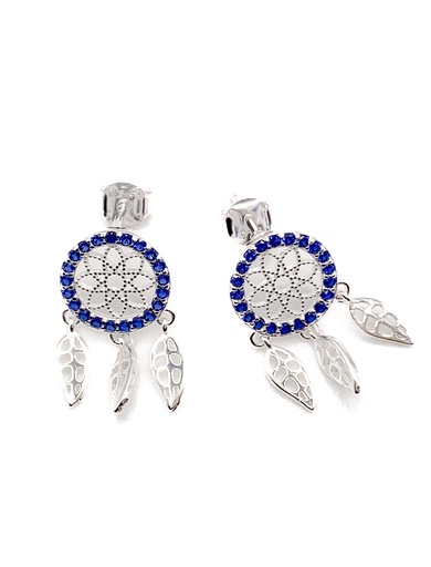 [E0249] Aretes plata atrapasueños piedras azules con plumas moviles