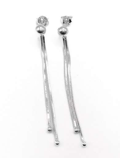 [E0250] Aretes plata largos de doble cadena