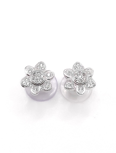 [E0258] Aretes plata flor micropave blanca