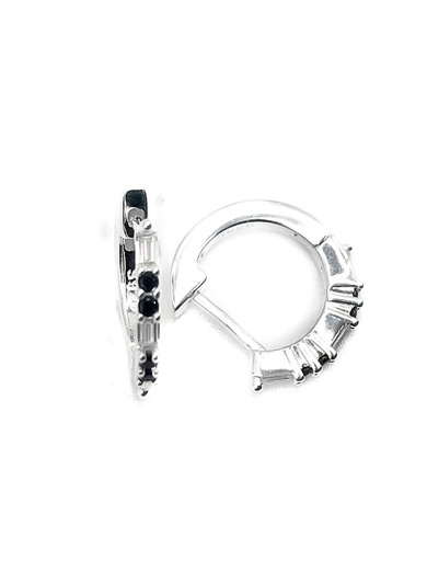 [E0284] Aretes plata huggie circones negros y baguettes