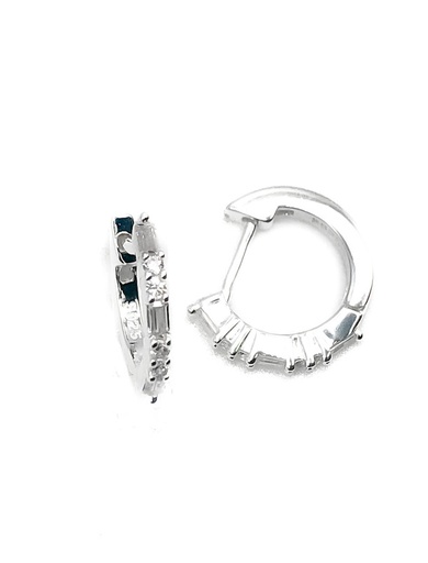 [E0285] Aretes plata huggie circones blancos y baguettes