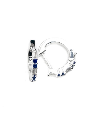 [E0286] Aretes plata huggie circones azul y baguettes