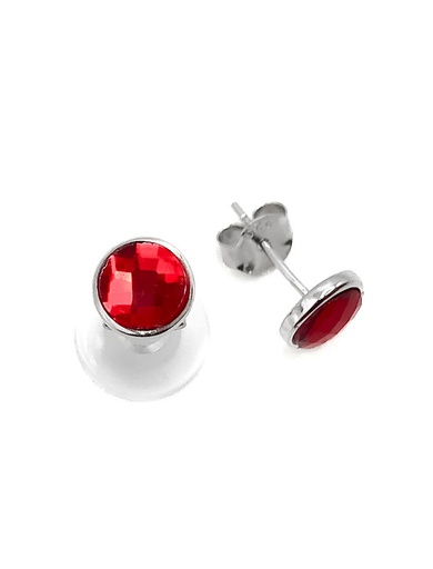 [E0297] Aretes plata circulo piedra roja