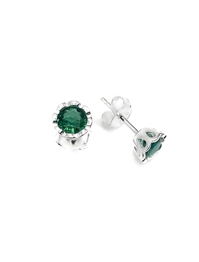 [E0307] Aretes plata circon en base de flor verde