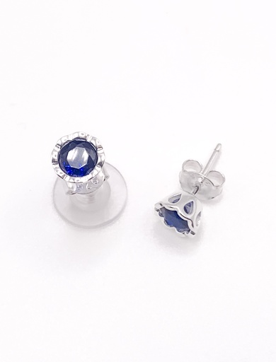 [E0309] Aretes plata circon en base de flor azul